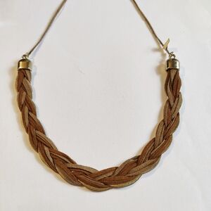 Reversible Suede & Gold-Tone Braided Necklace Adjustable‎ Length Boho Chic